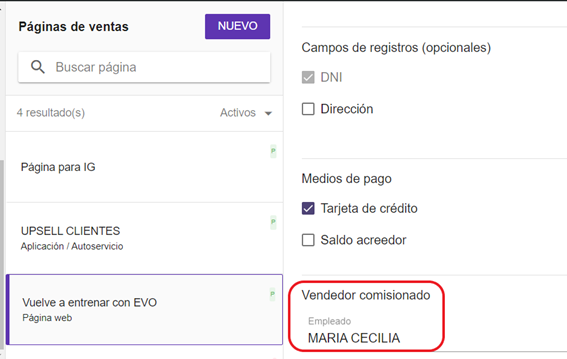 Comisionar vendedores en tu página de Ventas